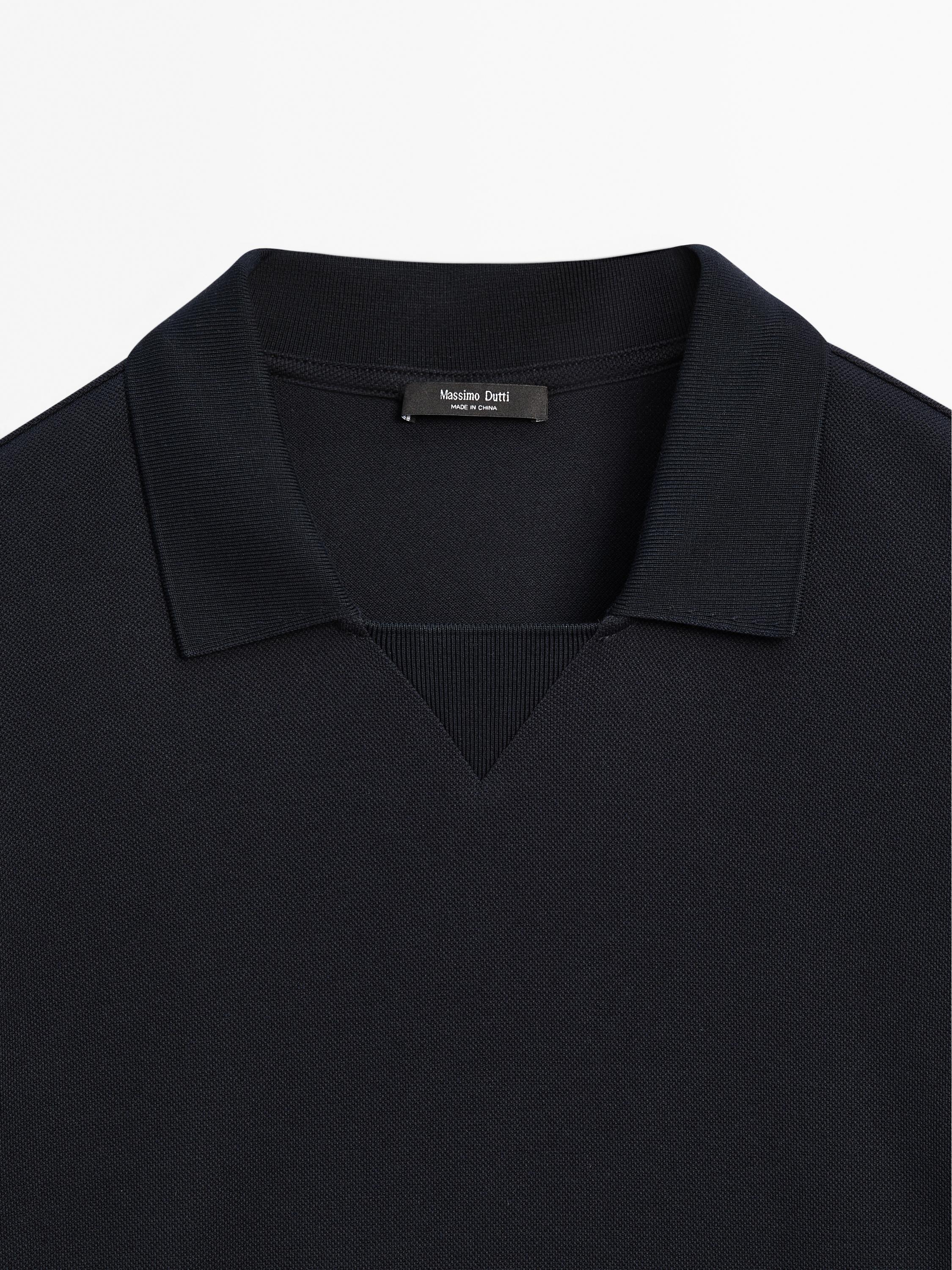 Short sleeve micro-textured polo shirt